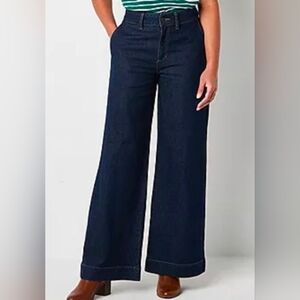 Women's Wide-Leg Dark Blue Trouser Style Jeans, Size 16
